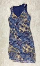 preowned vanity size 5 dress blue floral short sleeve mid calf dress