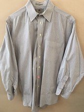 Aquascutum of London 80s Two Ply Cotton Blue White Striped Dress Shirt 15.5x33