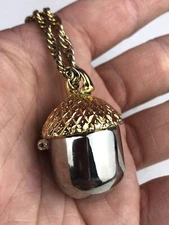 Vintage N M Stanger Acorn Solid Perfume Necklace