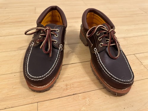 Size 7 W Timberland Men Handsewn 3-Eye Lug Boat Shoes 6500A Brown Factory Second - Picture 3 of 6