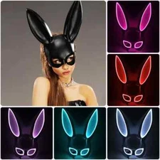 LED Glow Bunny Girl Half Sexy Halloween Cosplay Mask Party Wired Light Up Gift