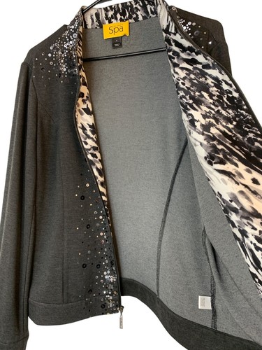 St John Spa Gray Full Zip Cardigan Sweatshirt Jacket Sequin Bling Sz M RD10166 - Picture 6 of 11