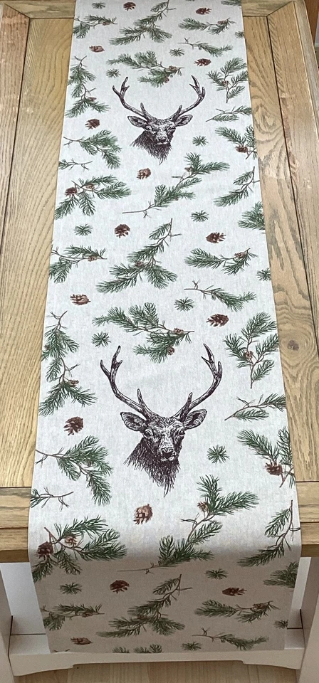 Xmas Country game animals winter green foliage Wallace stag, linen table runners - Image 4 of 4