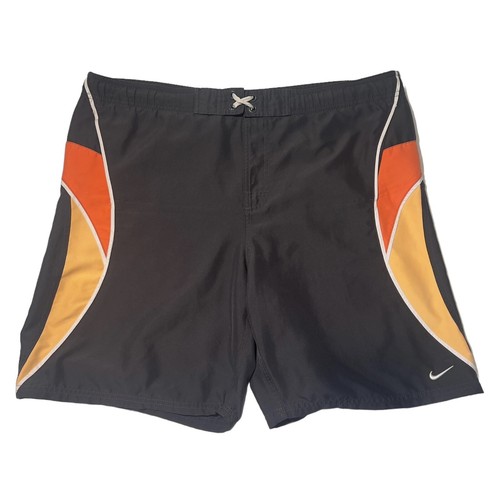 Nike Board Shorts Vintage Men's Size Med Gray Orange Gold Drawstring Surf Beach