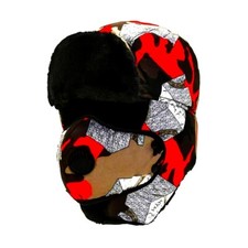1x Bomberm&uuml;tze Fellm&uuml;tze Winterm&uuml;tze Camo Camouflage Rot 55 cm bis 62 cm #A01