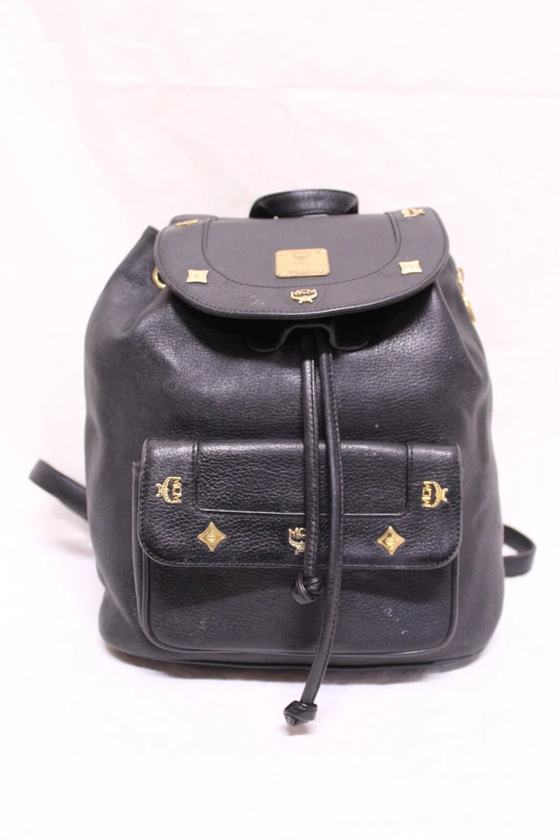 Authentic Vintage MCM Black Visetos Leather Studded Logo