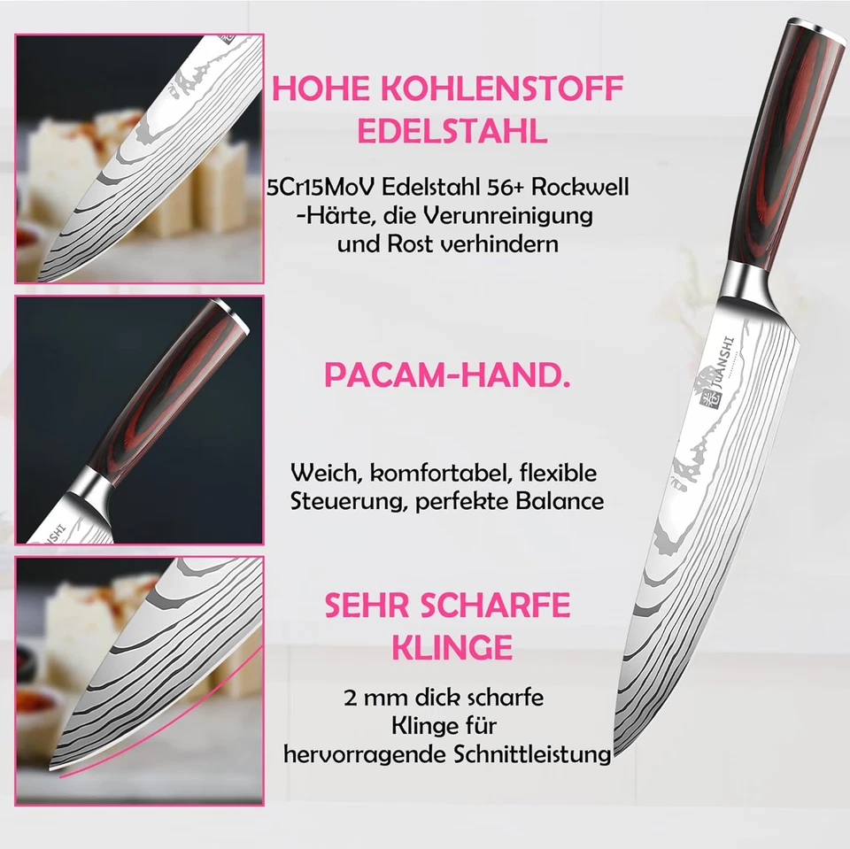 ® Set Di 4 Coltelli Da Cucina Professionali in Acciaio Inox, Lame Affilate, Con  - Immagine 3 di 4