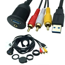 USB 3.0 3.5mm AUX 3RCA Mount Flush Extension Cable Car Boat Motorcycle Dashboard