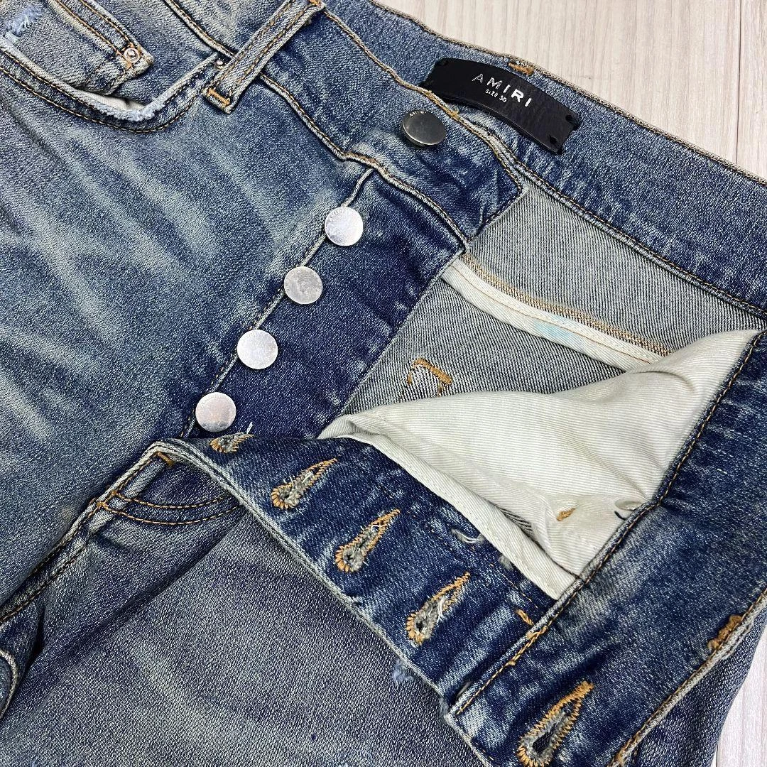 Jeans denim Amiri MX1 stampa animalier leopardato effetto invecchiato nuovo