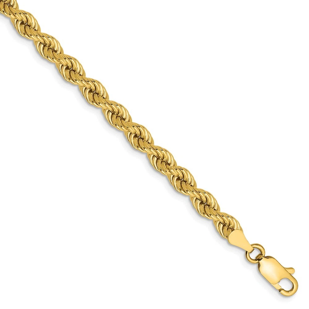 4mm 14k Yellow Gold Handmade Solid Rope Chain Bracelet 7 Inch