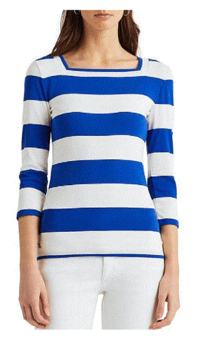 Camisa Top Para Mujer Lauren Ralph Lauren Rayas Cuello Cuadrado Manga 3/4 Grande L - Imagen 1 de 2