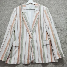 Rachel Zoe Blazer   Women XL Multi Green Peach Stripe Linen Oversize Lagenlook