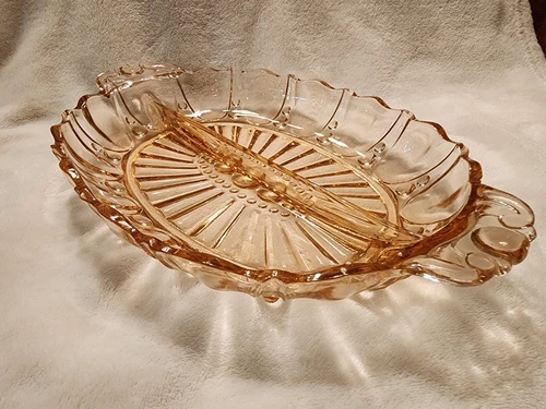 Anchor Hocking Oval Divided Pink Depression Glass Oyster And Pearl Relish Dish