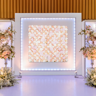 1 × 1m Artificial Silk Rose & Hydrangea Flower Wall Panel Green Backing