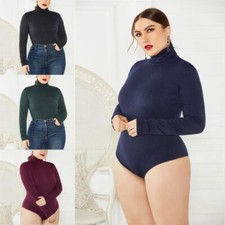 Women Bodysuit Elastic High Neck Long Sleeves Cozy Plain Color Bottoming Shirt