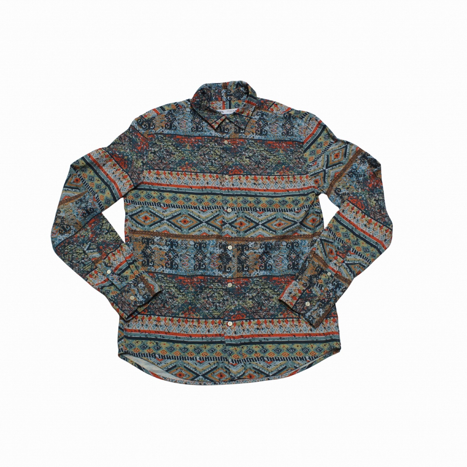 Camisa Estampada Etnica Hombre Talla S ZARA Boho Chill RETRO Mosaico