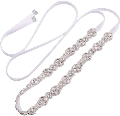 Handmade Crystal Pearl Wedding Dress Belt,Rhinestone Applique Bridal Sashes - Picture 7 of 24