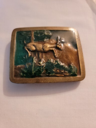 Boucle De Ceinture Vintage Indiana Metal Craft - Motif Cerf Et Montagnes