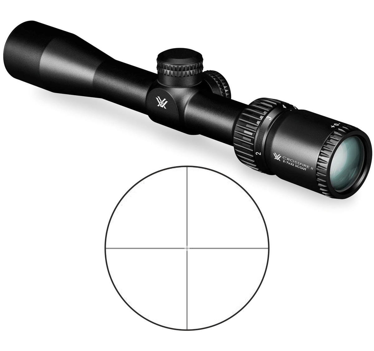 Vortex Optics Crossfire II 2-7x32 Scout Riflescope V-Plex w/Rings