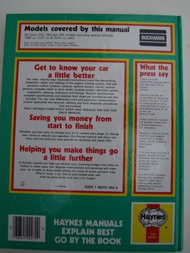 HAYNES VOLVO 240 SERIES 1974 TO 1988 OWNERS WORKSHOP MANUAL (HARDBACK) - Picture 2 of 3