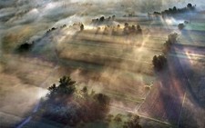 Landscape nature sunlight morning mist spring field Custom Gaming Mat Desk