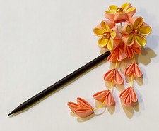 1 pc of Japanese Kanzashi HairStick Made with Peach And Yellow Colored Fabric