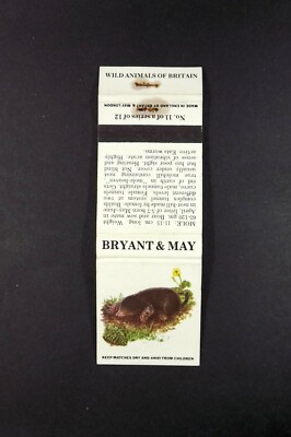 Streichholzheft Bryant & May Wildtier Großbritannien Info Maulwurf BK1588