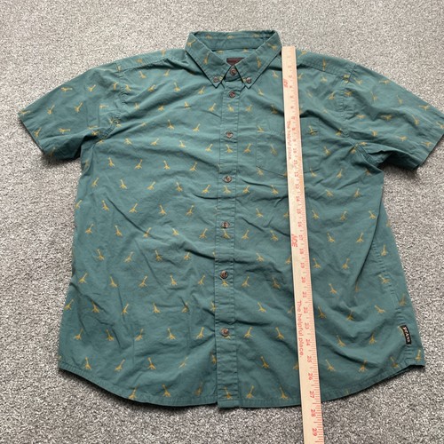 prAna Shirt Adult Large Green Broderick All Over Giraffe Print Short Sleeve Mens - Picture 7 of 9