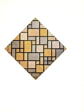 1970 Vintage Mondrian Lozenge Color Planes w Gray Lines Color Offset Lithograph