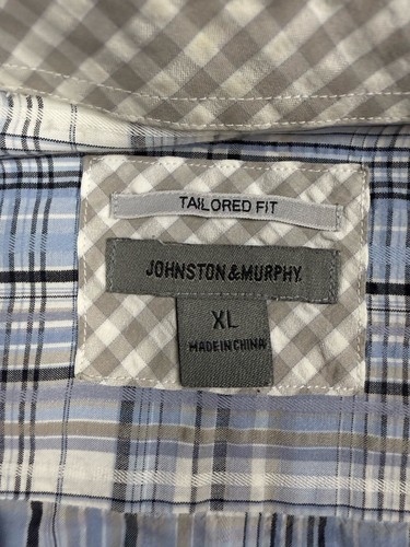 Johnston & Murphy Tailored Fit XL Blue Plaid Short Sleeve Contrast Cuff A060 - Picture 3 of 8