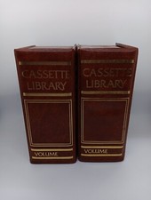 2 Vintage Cassette Library Brown Gold 10-Audio Tape Storage Cases w/Tapes