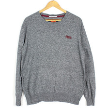 SUPERDRY Men's Jumper Size XL Crew Neck Cotton Cashmere Pullover Grey