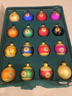 Vintage 1999-2006 Kurt Adler Standard Pool Ball Glass Ornaments 15-Pcs Box Set