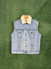 VTG Levi's Sherpa Denim Vest Sherling Large Blue Trucker Lined Made Italy 90s