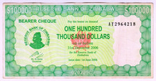 2006 Zimbabwe 100000 Dollars 2964218 Paper Money Banknotes Currency
