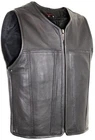 Men's Biker Leather Vest Leather Cowl Motorcycle Vest Perforated Cowhide Black