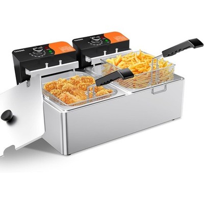Commercial Deep Fryer, 3400W Electric Countertop Fryer 20.7QT with 6.35QTx2 