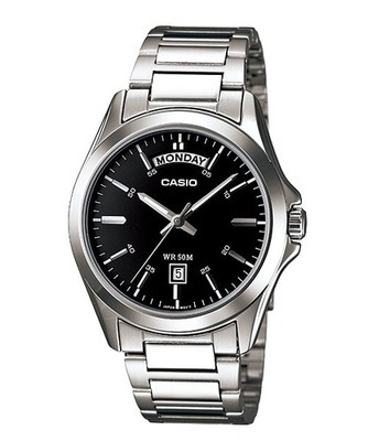 Casio MTP-1370D-1A1VDF HERREN UHR STAHL SCHWARZ DAY-DATE 37mm UNTERPREIS