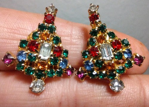 Vintage Warner Christmas Tree Clip on Earrings Gold Tone Holiday - Bild 7 von 9