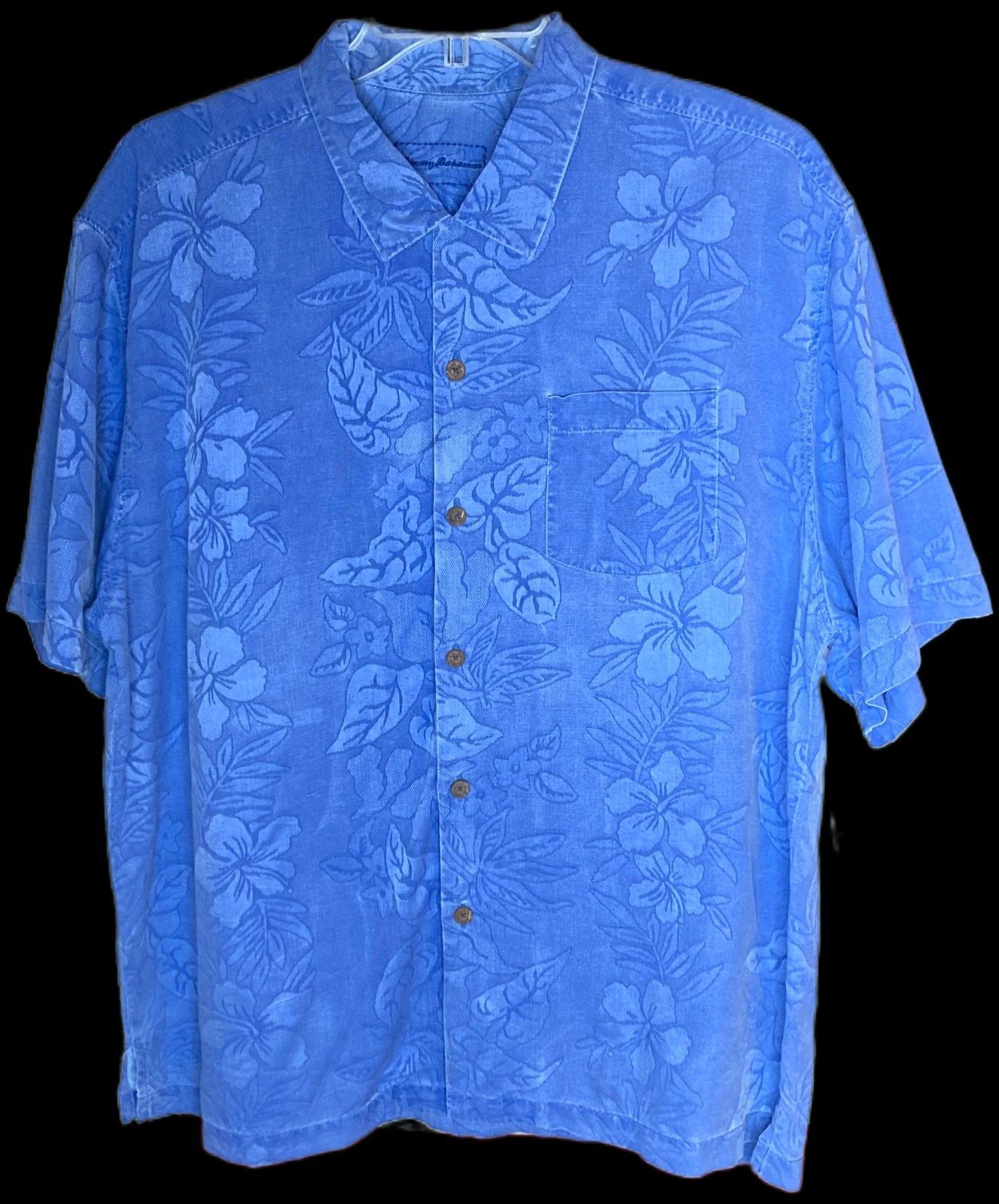 Tommy Bahama Palms Over Paradise Shirt Mens XL Blue Silk Floral Jacquard