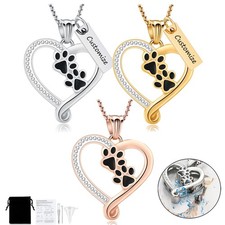 Paw Print Cremation Jewelry Heart Urn Necklace for Ashes Dog / Cat Ash Necklace