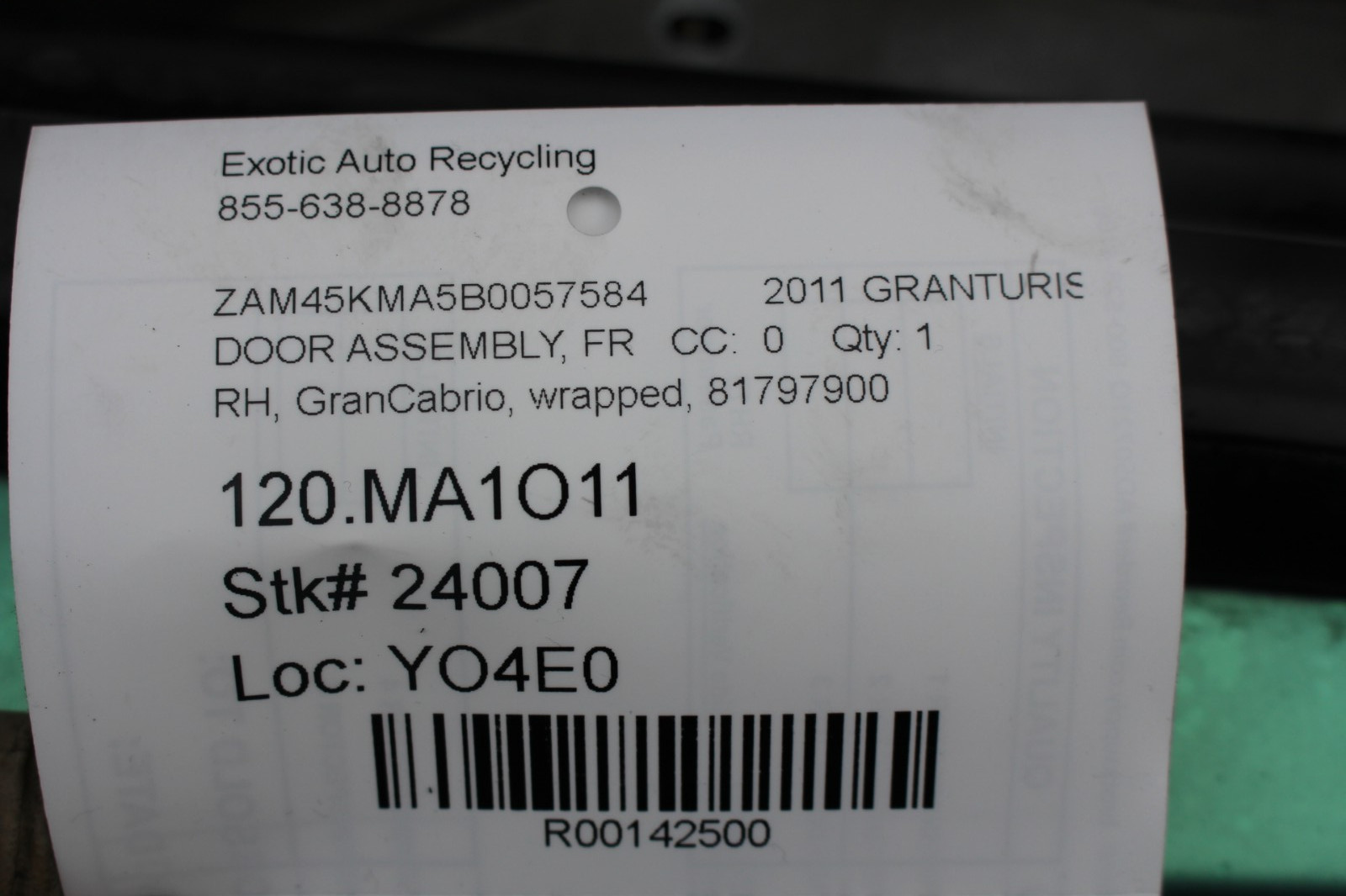 Maserati Granturismo Cabrio Convertible Only, RH Door Shell, Used, P/N 81797900