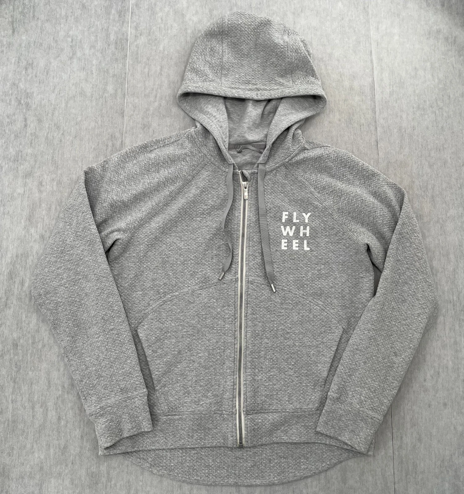 Lululemon Sweater Womens 10 Gray Hoodie Flywheel Full Zip Texture Logo Ladies
