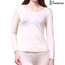Pure Silk Knit Women Underwear Long Johns Top Only Long Sleeve Thermal Shirt