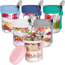 6 Pack Overnight Oats Containers with Lids and Spoons, 16 OZ Glass Mason Over...