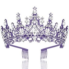 Queen Crown for Women Crystal Princess Tiaras Rhinestone Wedding Tiara Purple