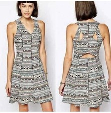 Anthropologie Greylin Geo Aztec Print Cutout Back Fit & Flare Party Dress Size M
