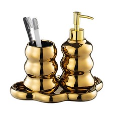 Gold Bathroom Accessory Set, 3Piece Gold Ceramic Bath Accessories Set with Tr...
