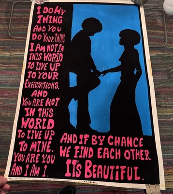Rare 1972  Flocked  Blacklight Poster Gestalt Prayer   I Do My Thing  35X23 Soul