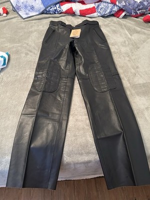 Vera Pelle Black Leather Men's 32W Straight Leg Casual Pants Patch Accents
